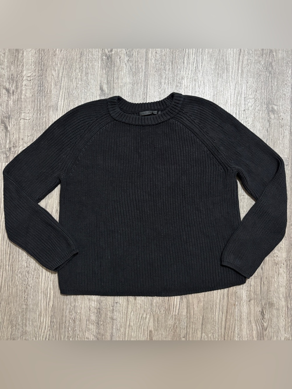 Jenni Kayne Black Cotton Chunky Knit Crewneck Sweater Size L